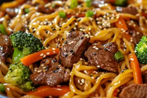 Lo mein au bœuf savoureux