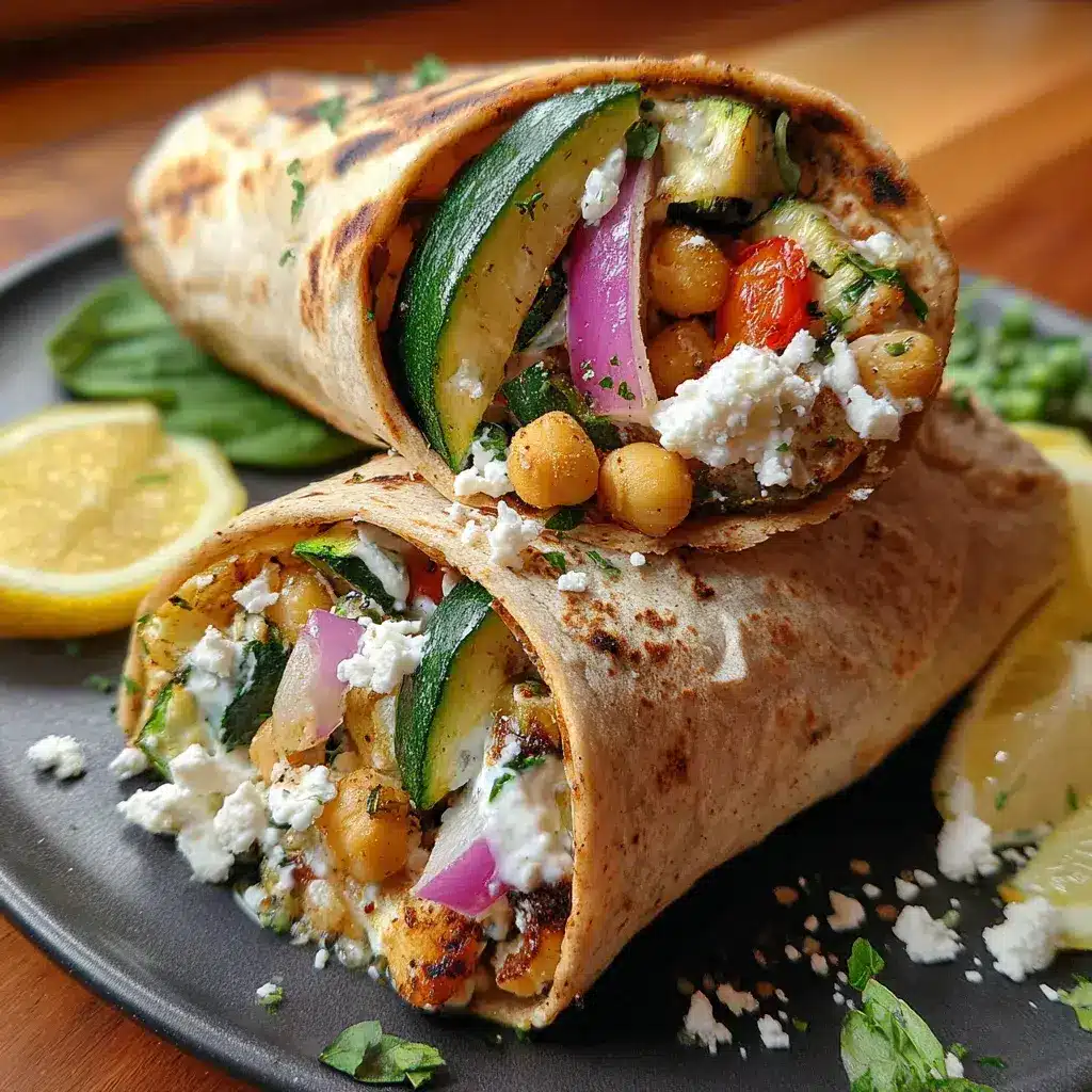 Grilled Zucchini & Feta Chickpea Wrap with Herbed Yogurt