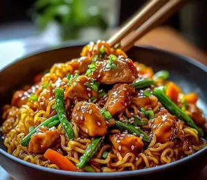 Nouilles sautées au poulet caramélisé