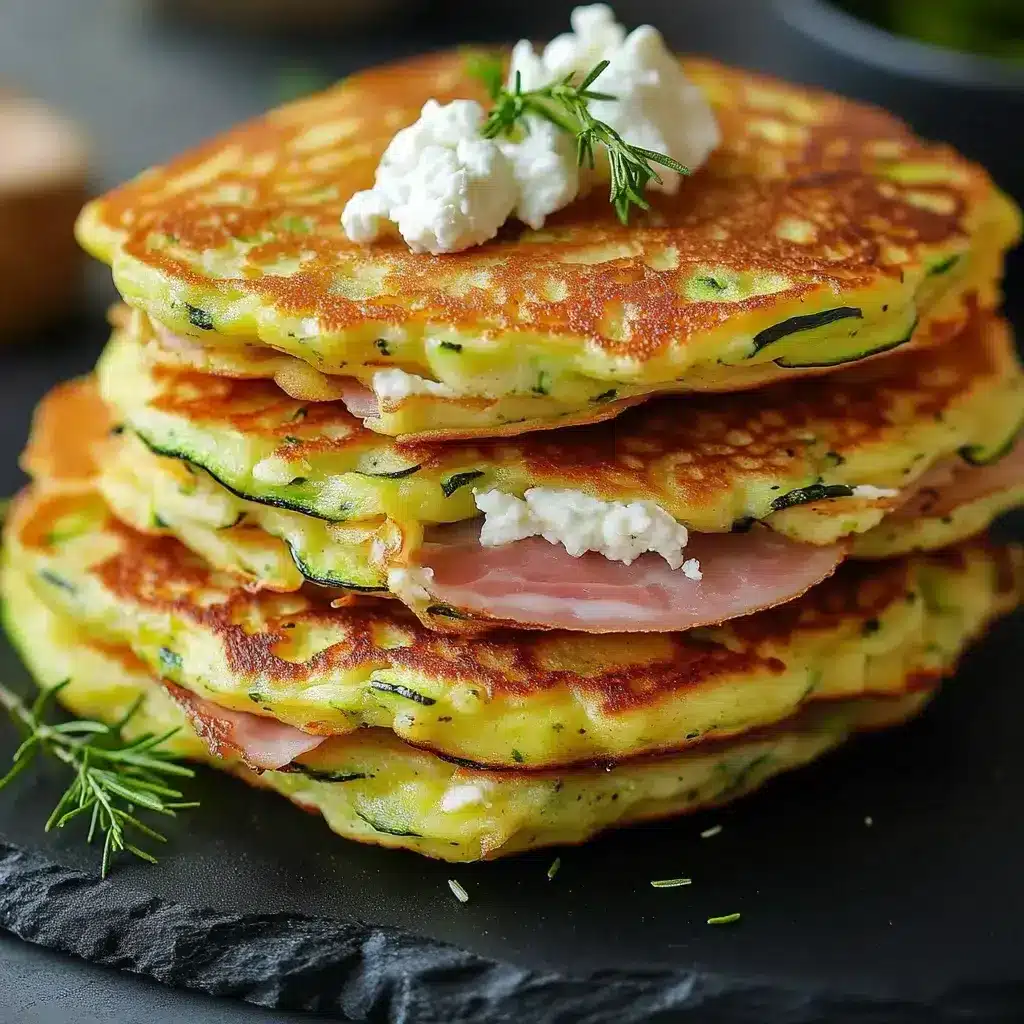 Pancakes à la courgette fourrés au chèvre et jambon 2 pancakes à la courgette