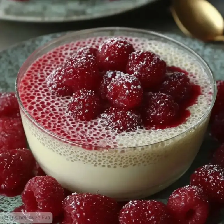 Perles du Japon au Lait de Coco et Coulis de Framboises –