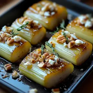 Poireaux rôtis au miel, moutarde et feta