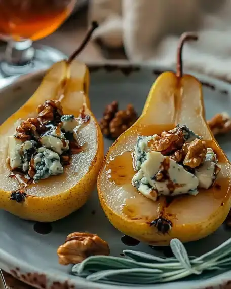 Poires Rôties au Fromage Bleu et Noix –