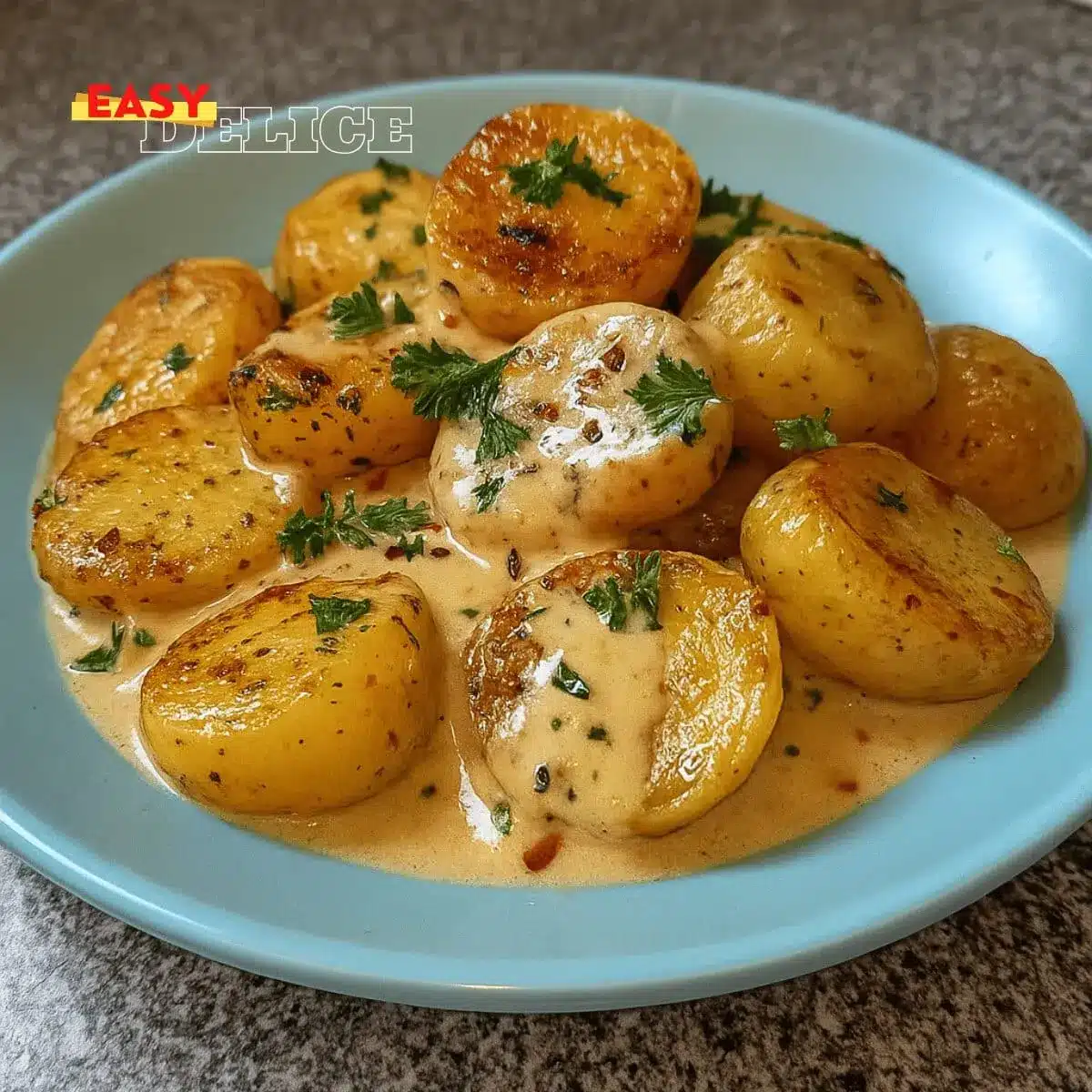 Pommes de Terre Grenaille à la Sauce Crémeuse à l’Ail – Recette Facile et Ultra Gourmande 2 pommes de terre grenaille à la sauce crémeuse à l'ail