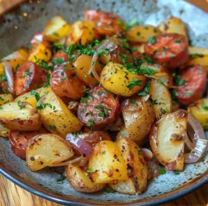Pommes de terre sautées aux oignons et saucisses fumées
