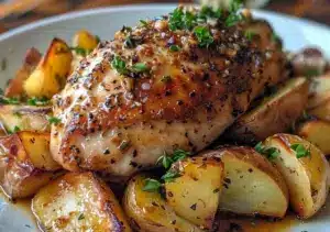 Poulet rôti à l’ail et pommes de terre