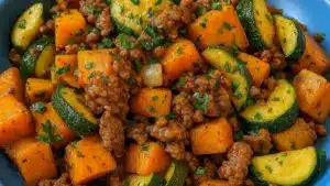 Poêlée de patates douces et courgettes au bœuf haché
