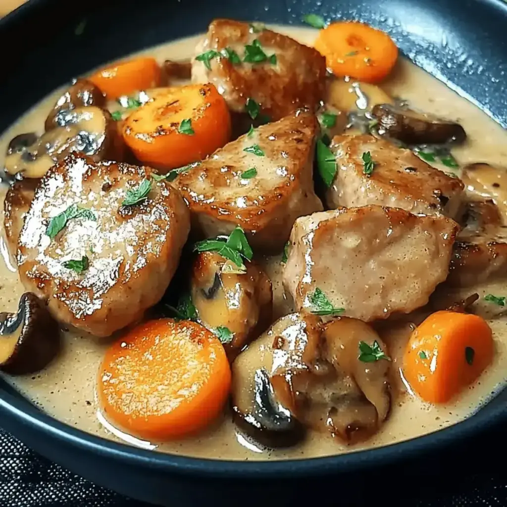 Savourez la Poêlée de Porc Crémeuse aux Champignons et Carottes ! –