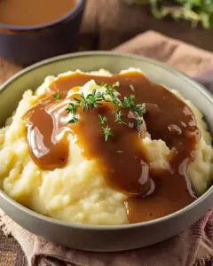 Purée de pommes de terre onctueuse et sauce gravy maison