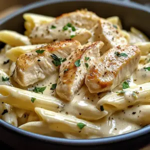 Pâtes au poulet et sauce crémeuse au Boursin