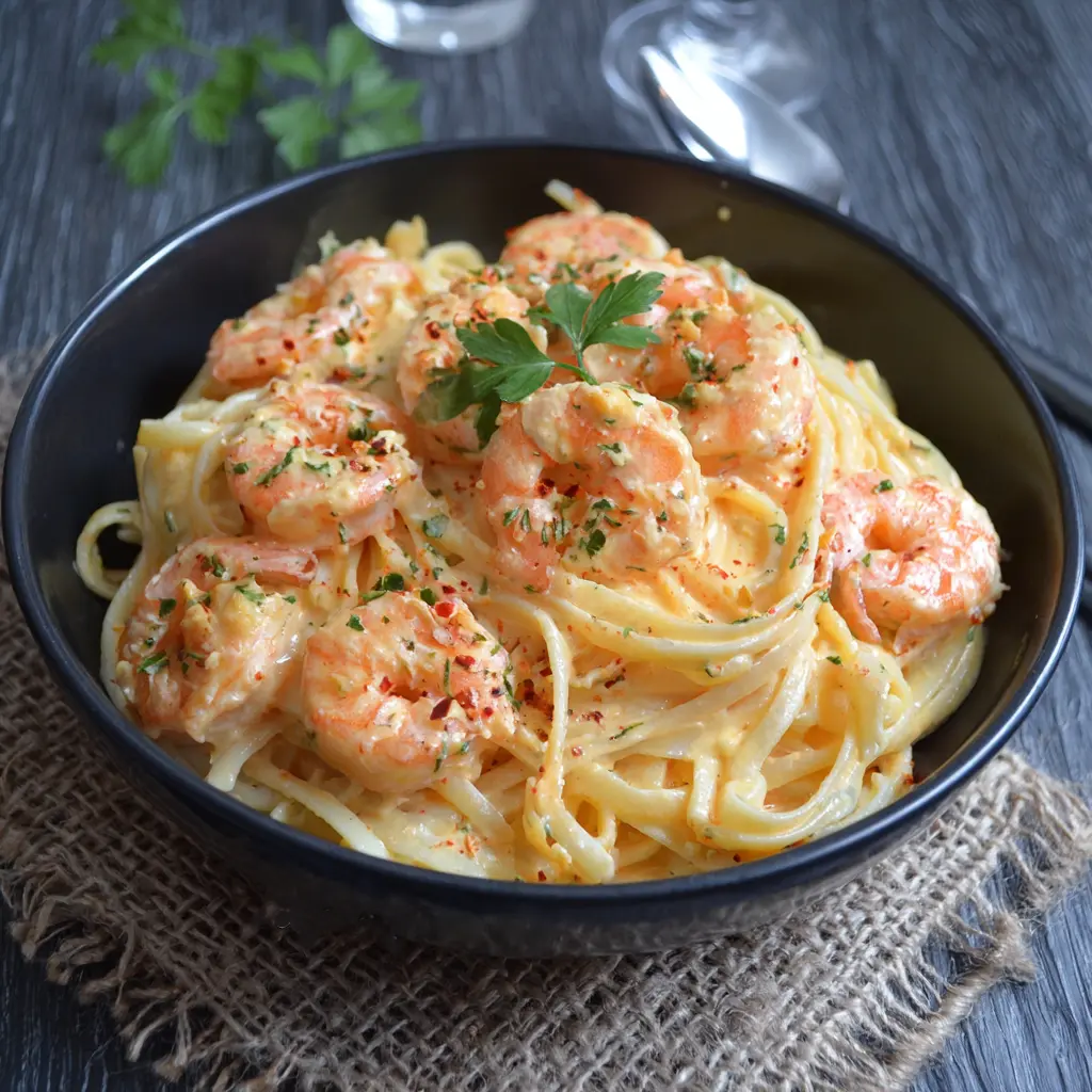 Pâtes aux crevettes en sauce crémeuse à l’ail, paprika fumé et citron – Quick Recette