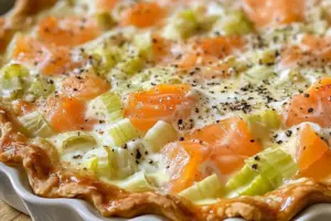 Quiche aux poireaux et saumon fumé