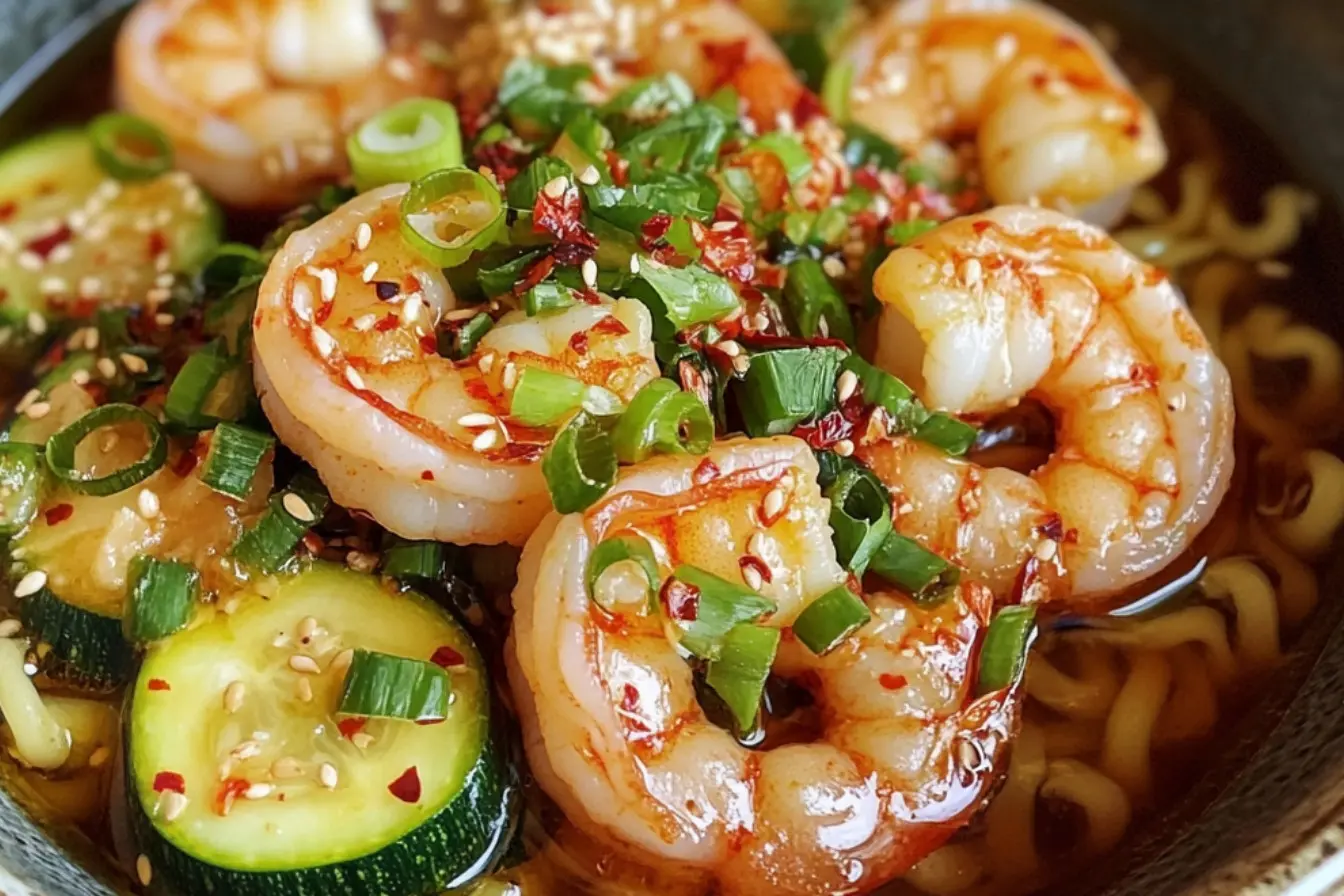Ramens crevettes et courgettes 2 ramens aux crevettes et courgettes