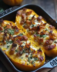 Butternut farcie au fromage de chèvre et lardons