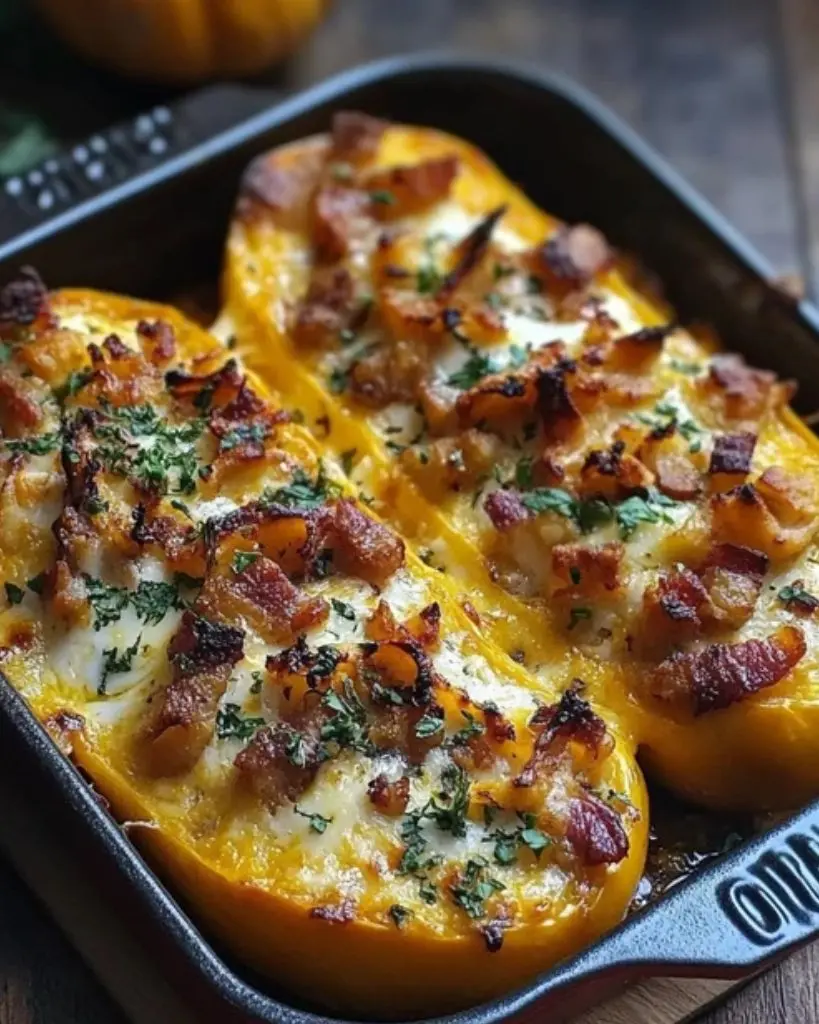 Butternut farcie aux lardons et au fromage de chèvre