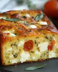 Cake salé aux tomates séchées, feta et basilic