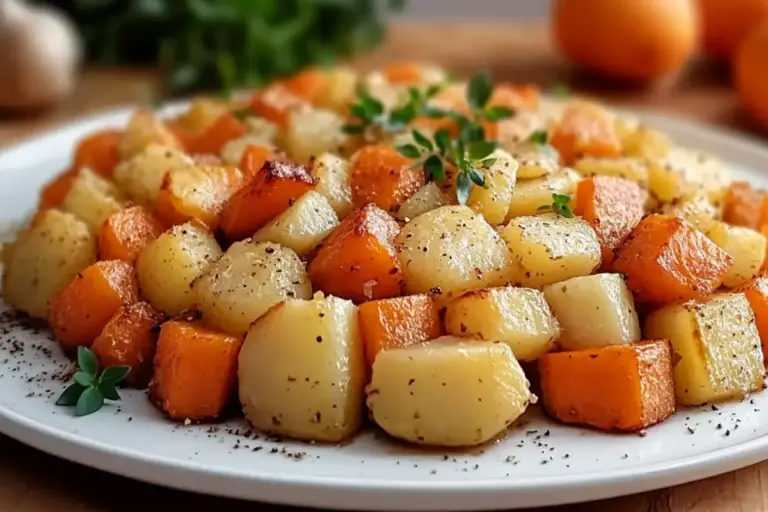 Oignons, Carottes et Pommes de Terre Rôtis au Four