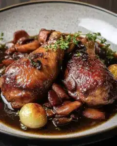 Coq au vin rouge traditionnel