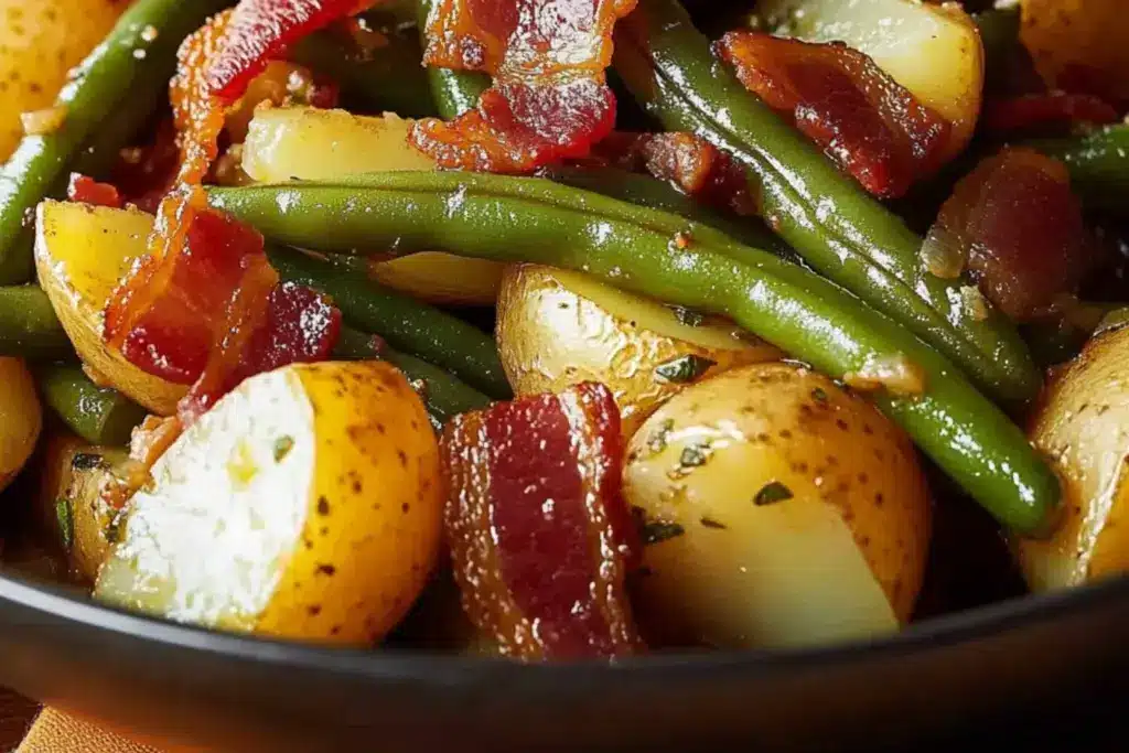 Haricots verts et pommes de terre au bacon