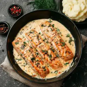 Pavé de saumon à la crème et au romarin