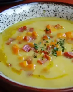 Soupe rustique de pois cassés au lard fumé
