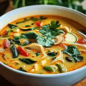 Soupe Thaïlandaise onctueuse au lait de coco et curry rouge