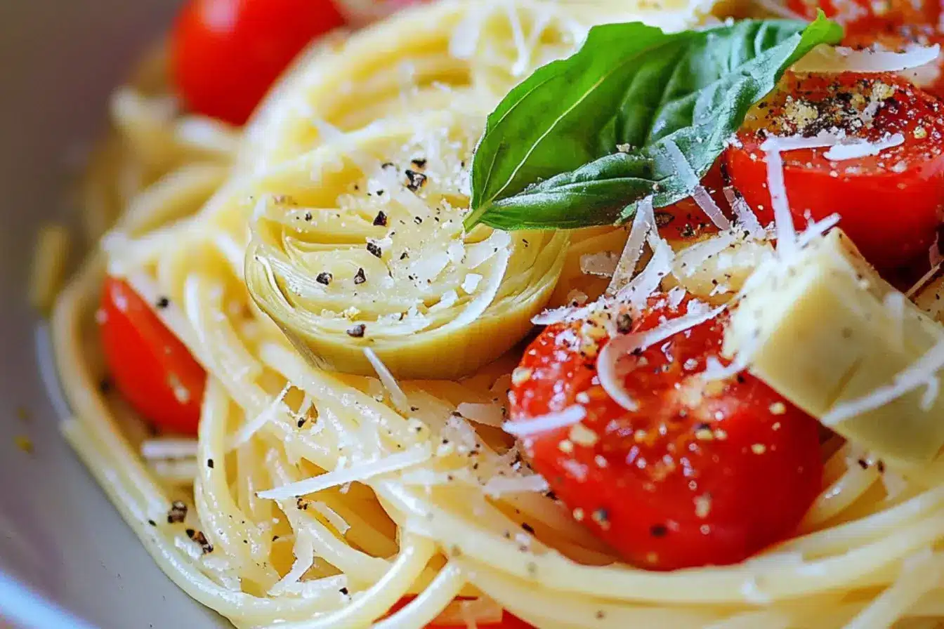 Spaghettis au citron, tomates et artichauts 2 recette spaghettis citron tomates artichauts