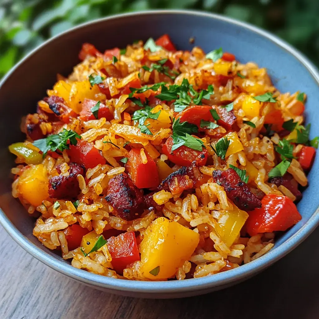 Riz au chorizo de bœuf végétal et poivrons
