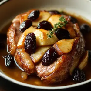 Rouelle de porc aux pommes, pruneaux et cidre