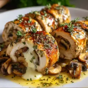 Roulades de poulet farcies aux champignons et fromage fondant
