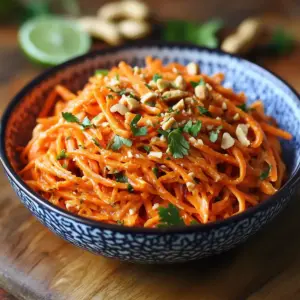 Salade de carottes râpées à la thaï et sauce au beurre de cacahuètes