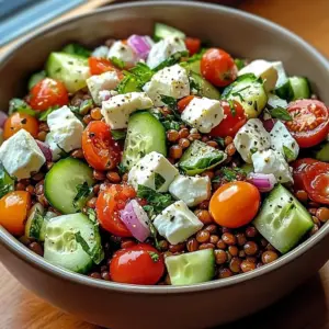 Salade fraîcheur de lentilles, concombre et feta