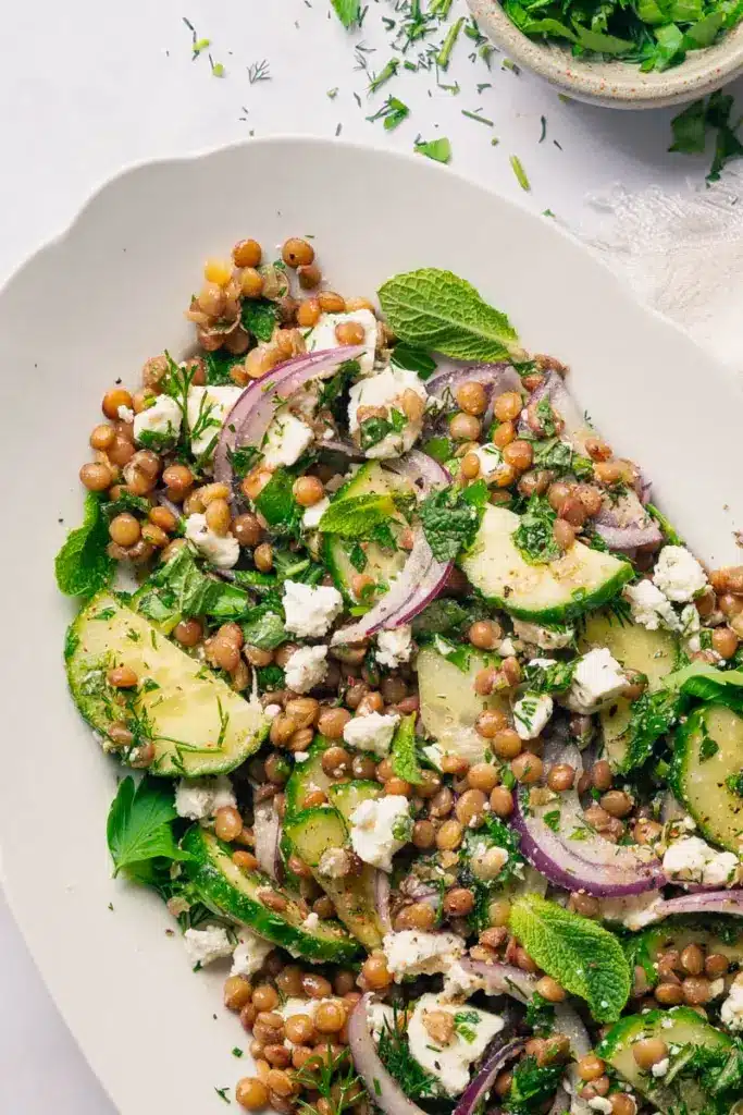 Salade de lentilles, menthe et feta