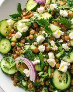 Salade de lentilles, menthe et feta