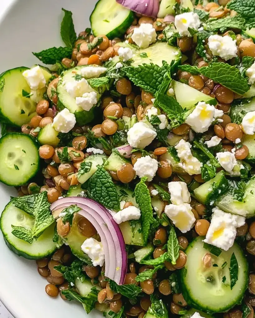 Salade de lentilles, menthe et feta