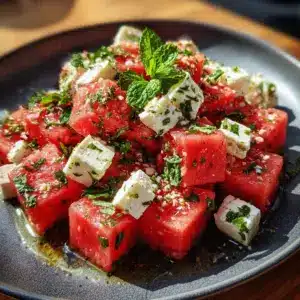 Salade rafraîchissante de pastèque et feta