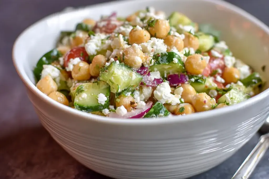 Salade de pois chiches, concombre et feta : la recette rapide, healthy et ultra fraîche de l’été – Recettes de Luxe