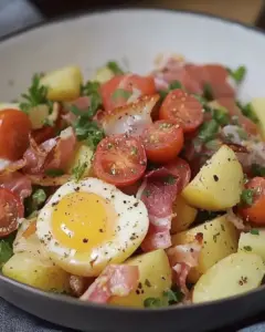 Salade de pommes de terre gourmande aux lardons et comté