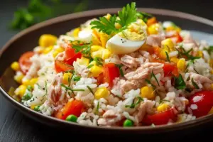 Salade de riz thon maïs