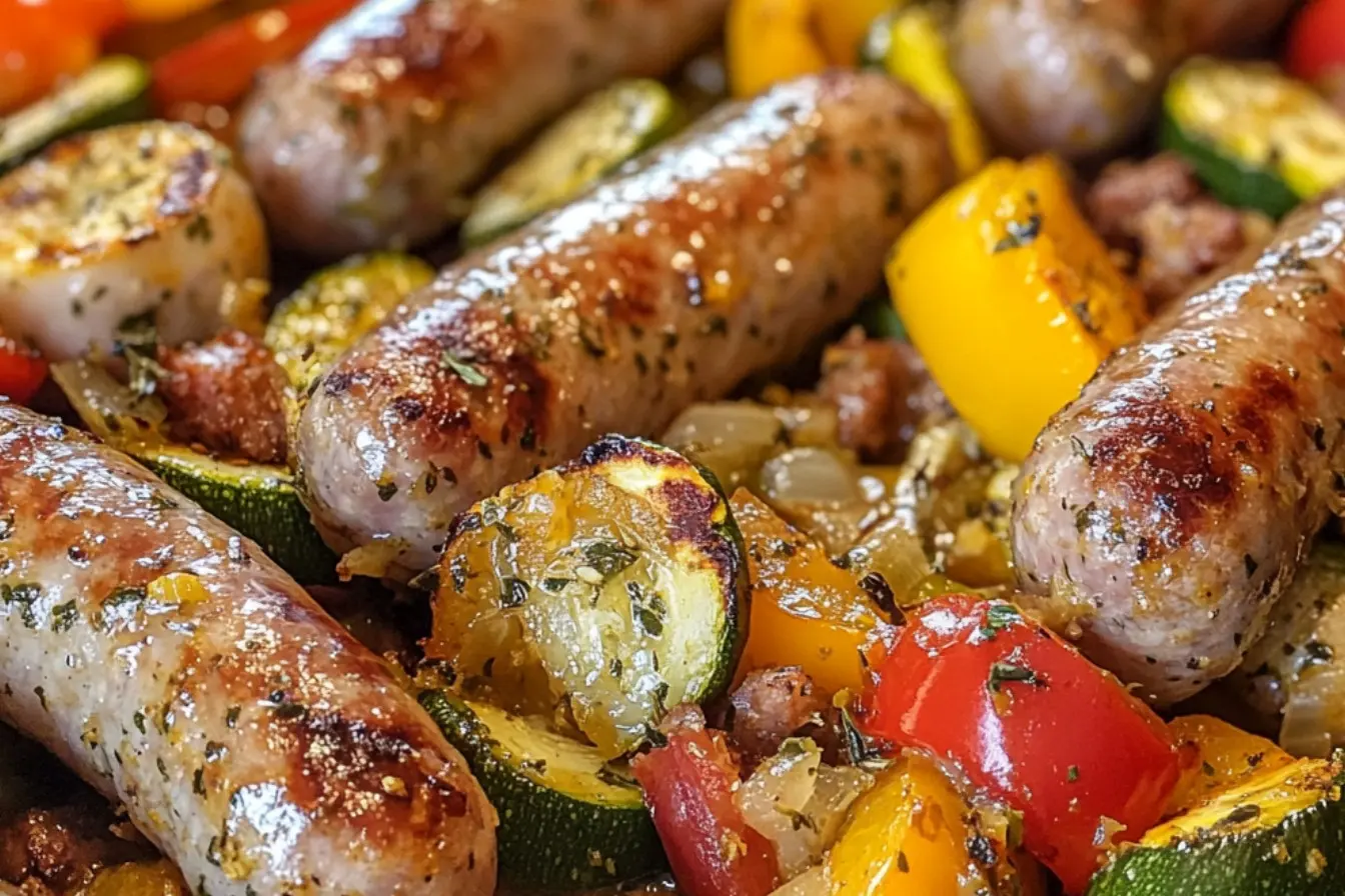 Saucisses italiennes et légumes tout-en-un à l’air fryer 2 saucisses légumes air fryer