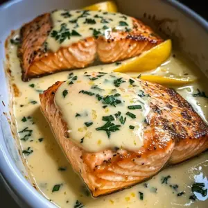 Saumon au four sauce crémeuse beurre et citron