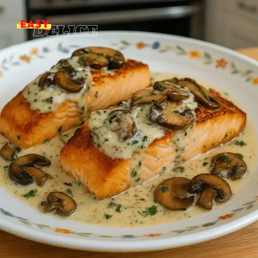 Recette Facile de Saumon à la Crème, Ail et Champignons