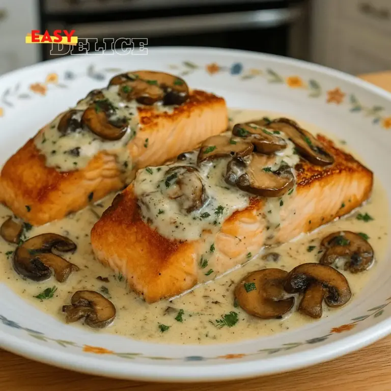 Recette Facile de Saumon à la Crème, Ail et Champignons