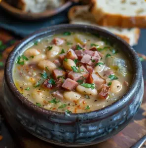 Soupe réconfortante aux haricots blancs et jambonneau