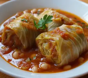 Soupe réconfortante aux rouleaux de chou et haricots blancs