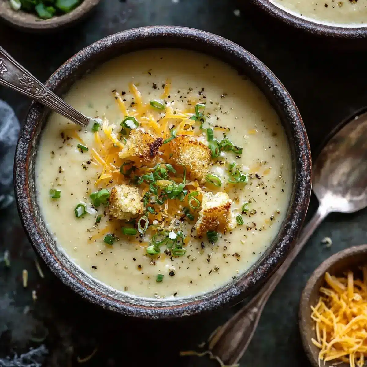 Soupe de Chou-Fleur Rôti au Cheddar et à l’Ail 2 soupe de chou-fleur rôti
