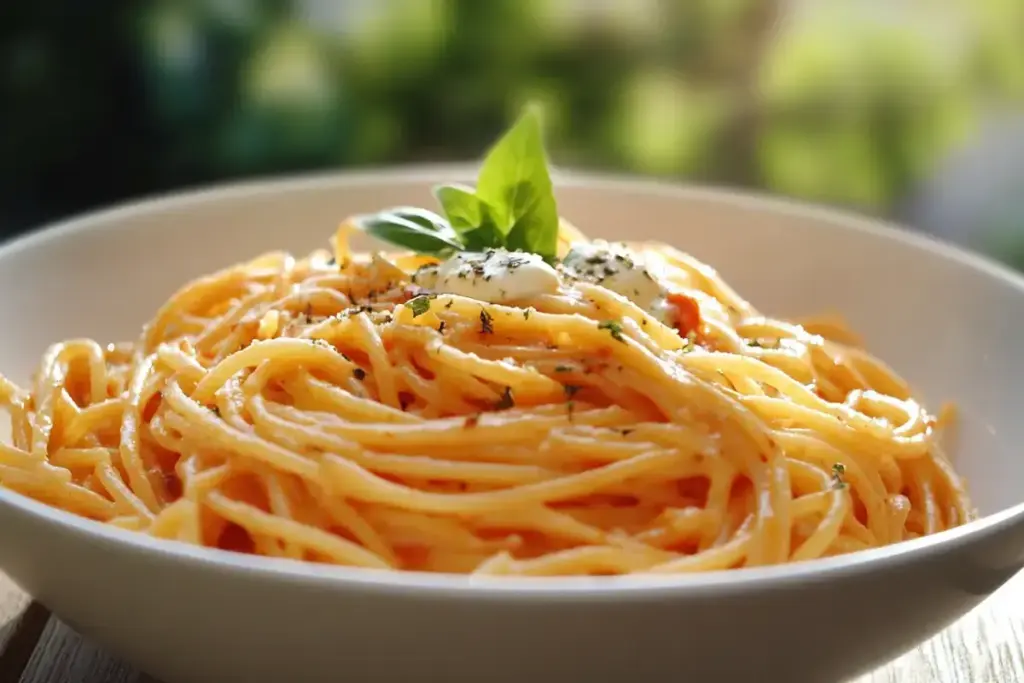 Spaghetti à la Crème de Poivron Rouge et Mozzarella