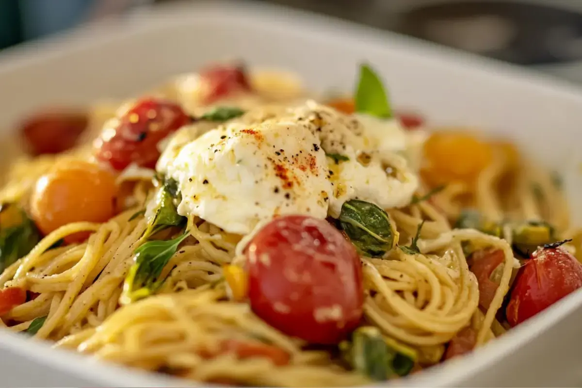 Spaghetti légumes grillés et burrata 2 spaghetti légumes grillés burrata