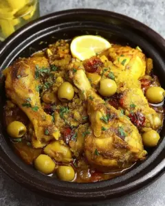 Tajine de poulet traditionnel aux olives et citron confit