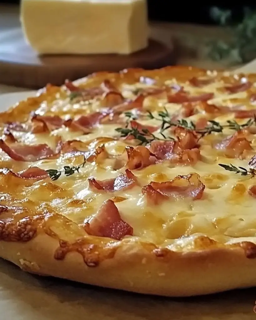 Tarte aux lardons et fondue d’oignons